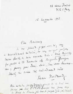 366a-letter Signed Autograph-jean Rostand-crévan-au Editor-paris-soir-1923