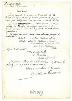 ALAIN-FOURNIER Handwritten letter signed to A. Du Fresnois 1914