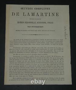 A. De Lamartine Autographed Letter Signed Regarding His Debts, 2 pages, 1862
