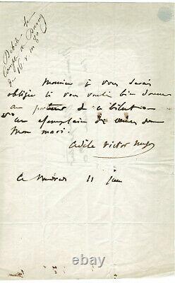 Adele Victor Hugo (wife) / Autograph Letter Signed To Carpenter 11 June 1852
