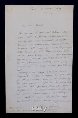 Albert LENOIR SIGNED AUTOGRAPH LETTER TO architect Hippolyte DURAND 1837