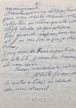 Alberto Giacometti Autographed Letter Signed to Collector G. D. Thompson