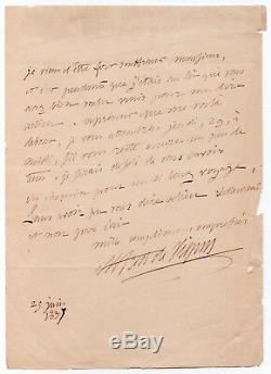 Alfred De Vigny Autograph Letter Signed June 25, 1837 1 Page In-8