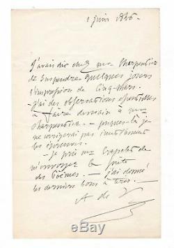 Alfred De Vigny / Letter Autograph Signed (1846) / Cinq-mars