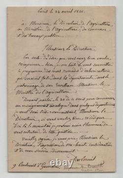 Alphonse Du Breuil Signed Autograph Letter Agriculture 1866