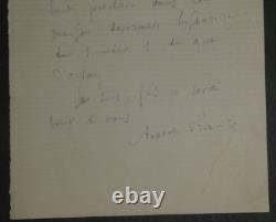 Anatole France. Signed autograph letter to My Dear Master. Quai d'Orsay