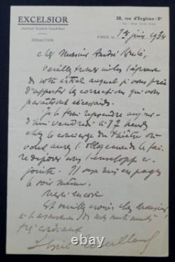 André BRULÉ SIGNED AUTOGRAPH LETTER, EXCELSIOR
