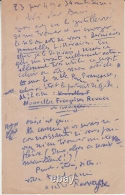 André ROUVEYRE. Autographed letter signed to Jean GALTIER-BOISSIÈRE 1949