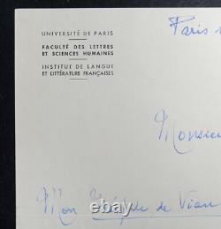 Antoine Adam Signed Autograph Letter Theophile de Viau Paris 1967