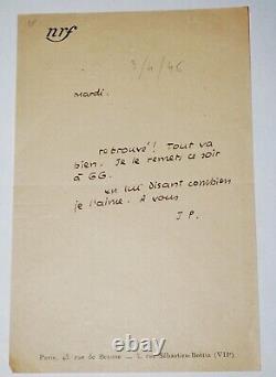 Autograph Letter Signed By Jean Paulhan To An Author