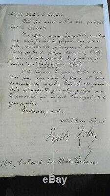 Autograph Letter Signed Emile Zola Alexandre De Lavergne Beautiful Correspondence