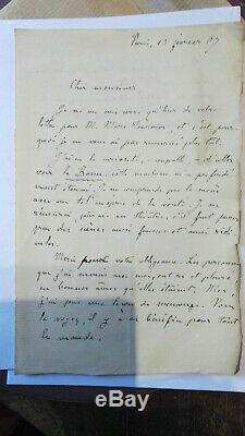 Autograph Letter Signed Emile Zola Dated Very Rare A Moving