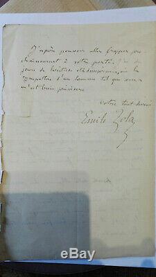 Autograph Letter Signed Emile Zola Dated Very Rare A Moving