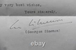 Autographed letter in English signed by Georges Simenon, 1955, writer of Maigret