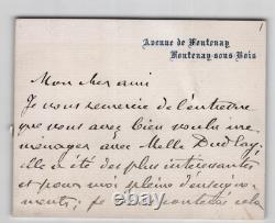 Autographed letter signed, Hector Malot a rewarding encounter, Miss DUFLAY