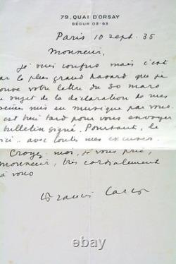 Autographed letter signed by Francis Carco Paris 1935