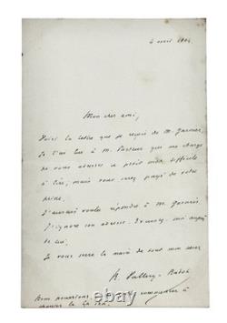Autographed letter signed by RENÉ VALLERY-RADOT 1884 Louis Pasteur medicine