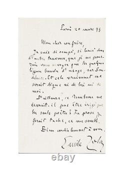 BAUDELAIRE Emile ZOLA / Signed Autograph Letter / Baudelaire Monument / 1893