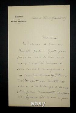 BOREUX Charles SIGNED AUTOGRAPH LETTER 1905 + DRAWING LOUVRE PALACE
