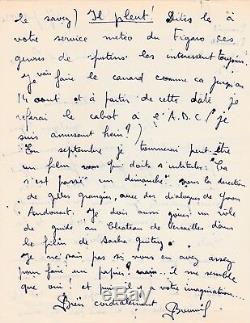 Bourvil Autograph Letter Signed On His Stay In Normandy