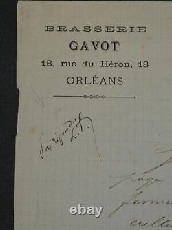 Brasserie Gavot - Autographed Letter Signed to Louis Pasteur, Counter-signed by Him