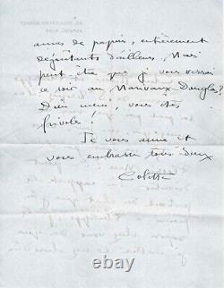 COLETTE Autographed letter signed. Cats and charms of St Tropez