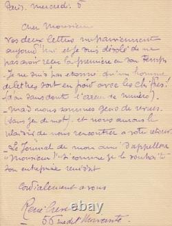 CREVEL (René). Autographed letter signed addressed to René Druart