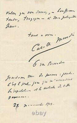 Catulle Mends Autograph Letter Signed On The Character Of Scarron Theatre
