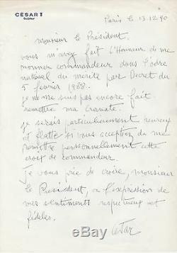 Cesar Autograph Letter Signed In Francois Mitterrand