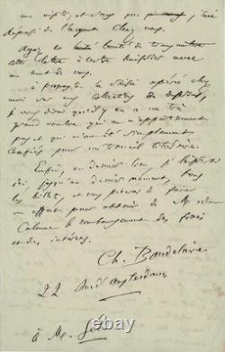 Charles BAUDELAIRE Signed Autograph Letter. The Seizure of His Drawings. 1861