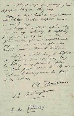 Charles Baudelaire Signed Autograph Letter To Gélis. Seizure Of His Drawings
