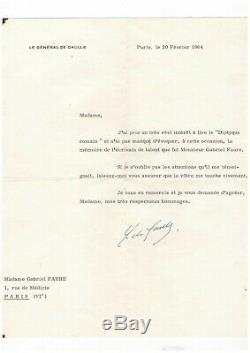 Charles De Gaulle / Signed Letter (1964) / Ms. Gabriel Faure / André Malraux