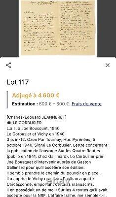 Charles E. Jeanneret, also known as LE CORBUSIER (1887-1965). Signed autograph letter