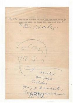 Charles Trenet / Signed Letter (1949) With Drawing / Compagnons De La Chanson