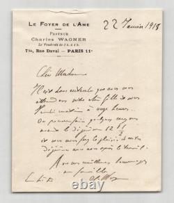 Charles Wagner Pasteur Autographed Letter Signed Hearth of the Soul 1918