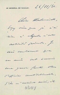 Charles de GAULLE Autographed Letter Signed. The victory of the communists in 1946