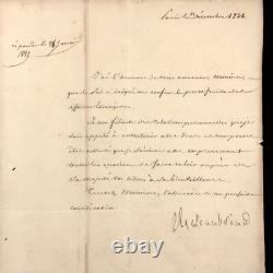 Chateaubriand Rare Signed Letter to a Diplomat. Restoration. Paris. 1822