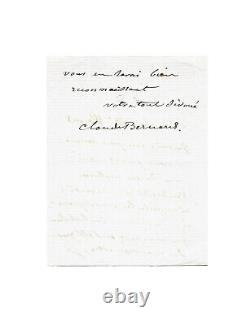 Claude Bernard / Signed Autograph Letter / Experimental Medicine / Cholera