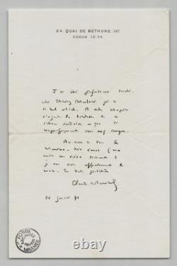 Claude Mauriac Signed autograph letter to Thierry Maulnier Tribute 1971 Claude Mauriac Signed autograph letter to Thierry Maulnier Tribute 1971