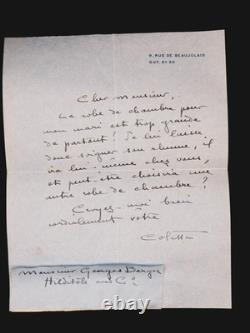 Colette handwritten signed letter to Georges Berger