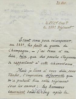 Colonel Pierre-emile De Vallieres Autograph Letter Signed 1st War