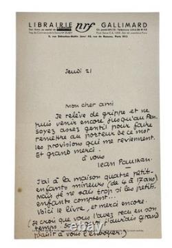 Correspondence of Jean Paulhan, set of 5 autograph letters signed, NRF Gallimard