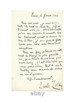 DREYFUS AFFAIR Emile ZOLA / Signed Autograph Letter / The Truth in March