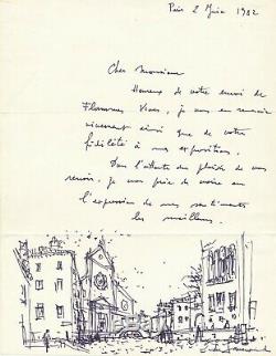 Daniel Du Janerand Autograph Letter Signed Illustrated Drawing
