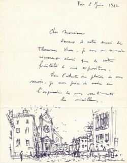 Daniel du JANERAND signed illustrated autograph letter drawing