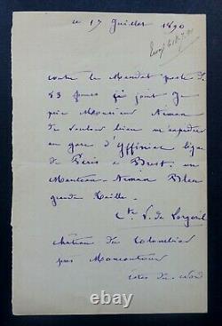 De Lorgeril Victor Letter Autography Signed, Colombia 1890