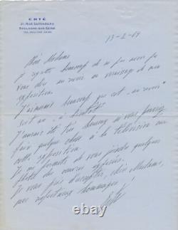 ERTÉ Erte Tirtoff signed autograph letter television exhibition painter designer