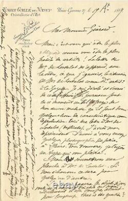 Émile Gallé Autograph Letter Signed Nancy Gazette Des Beaux-arts. 1889