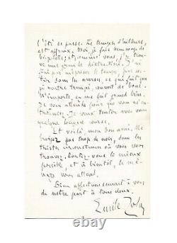 Emile ZOLA / Autographed Letter / Bicycle / Solitude / The Three Cities