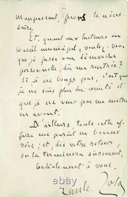 Emile Zola Autograph Letter Signed The Maupassant Monument. 1894